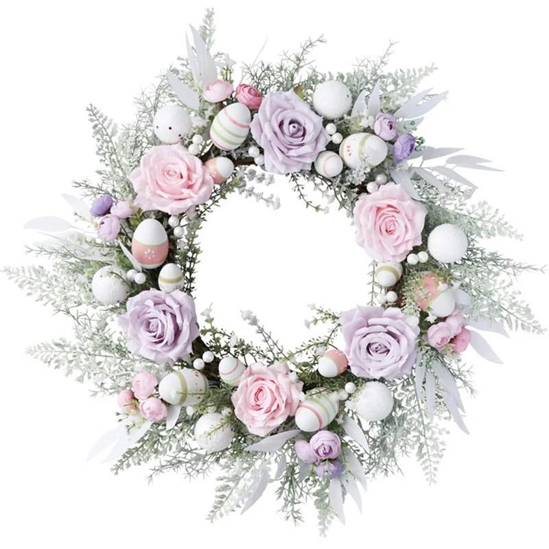 

Promotion! Easter Wreath With Artificial Eggs Flowers For Front Door Wall Garden Spring Easter Decoration