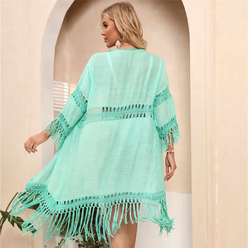 Пляжное платье с бахромой летний купальник накидка на морское парео Вязаное