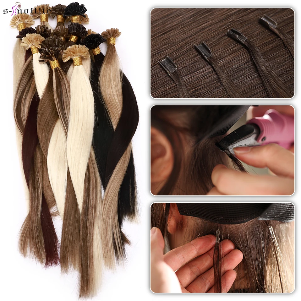 S-noilite 1g/s U Tip 50g Human Hair Extensions Natural Blonde Straight Keratin Glue Beads Pre-bonded Capsules Fusion Nail Hair
