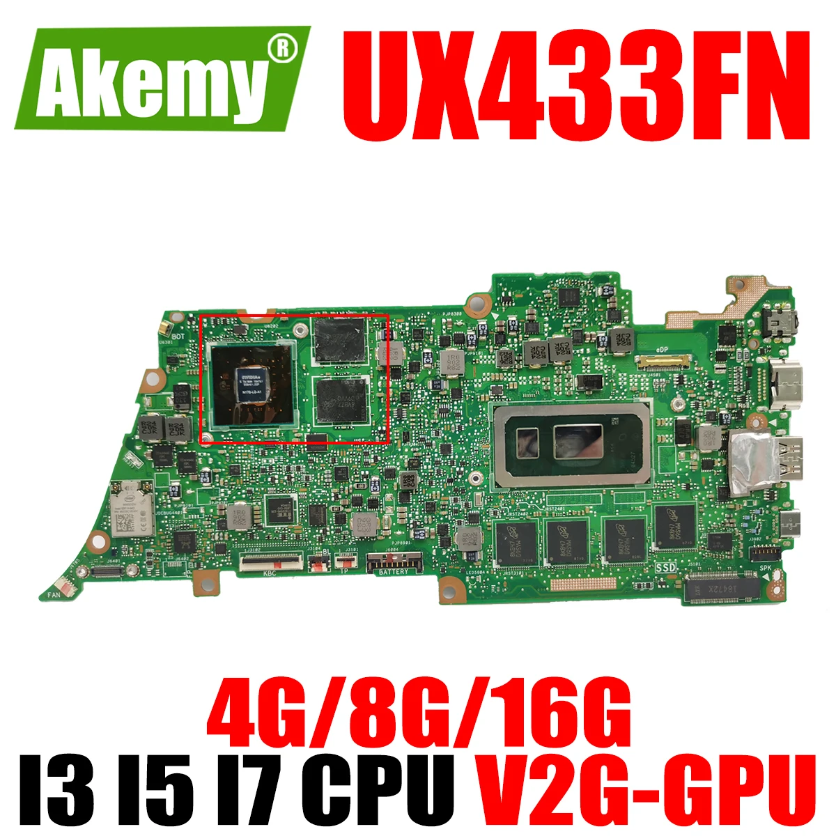 

Материнская плата для ноутбука UX433FN, V2G-GPU I3 I5 I7, процессор 8-го поколения, 4 ГБ, 8 ГБ, 16 ГБ ОЗУ, материнская плата для ноутбука ASUS UX433FN, UX433F, UX433
