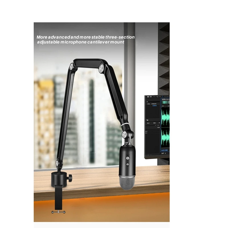 USB конденсаторный микрофон стойка подвеска стрела ножничный кронштейн черный 1