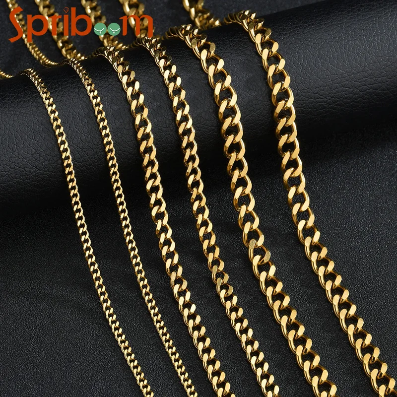 

Hip Hop Stainless Steel Men Necklace Golden Cuban Chain Necklaces for Women Trendy Jewelry On The Neck Classic Punk Accessories