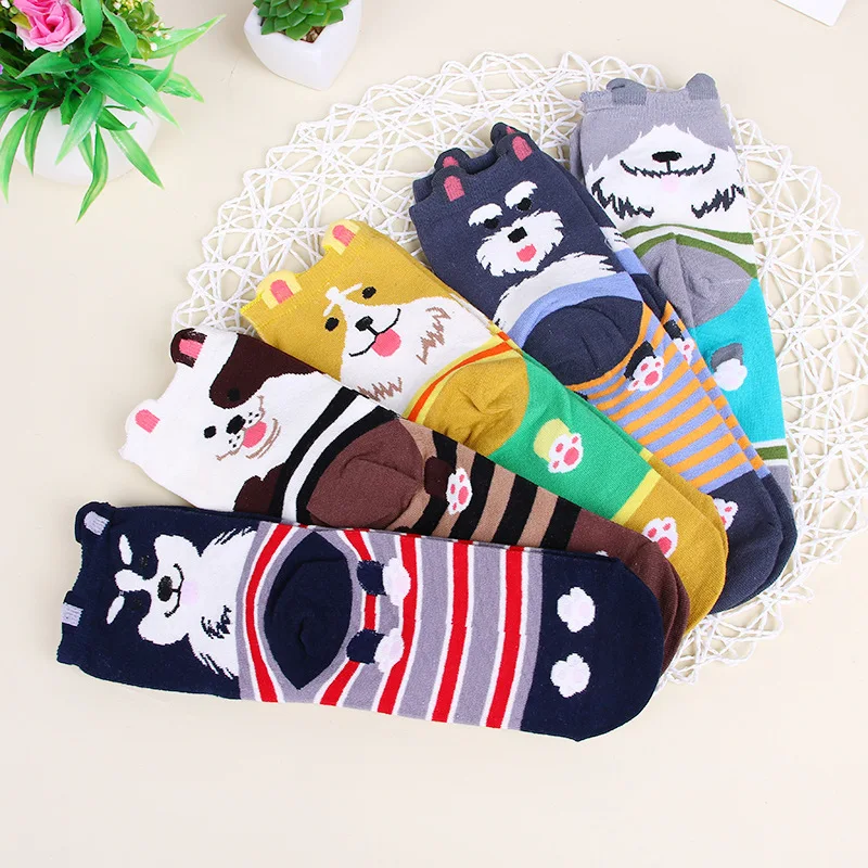 New Arrivals Cotton Women Sock Lovely Harajuku Cartoon Animal Print Japanese Style Socks Striped Breathable Casual Calcetines