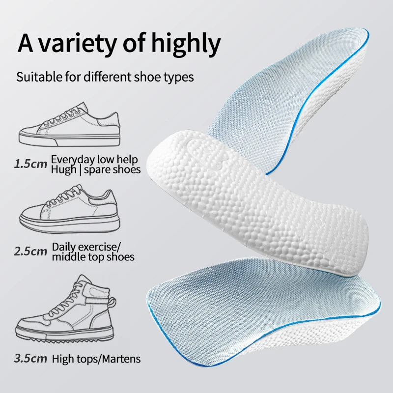 Height Increase Insoles for Men Women Shoes Flat Feet Arch Support Orthopedic Insoles Sneakers Heel Lift Memory Foam Shoe Pads