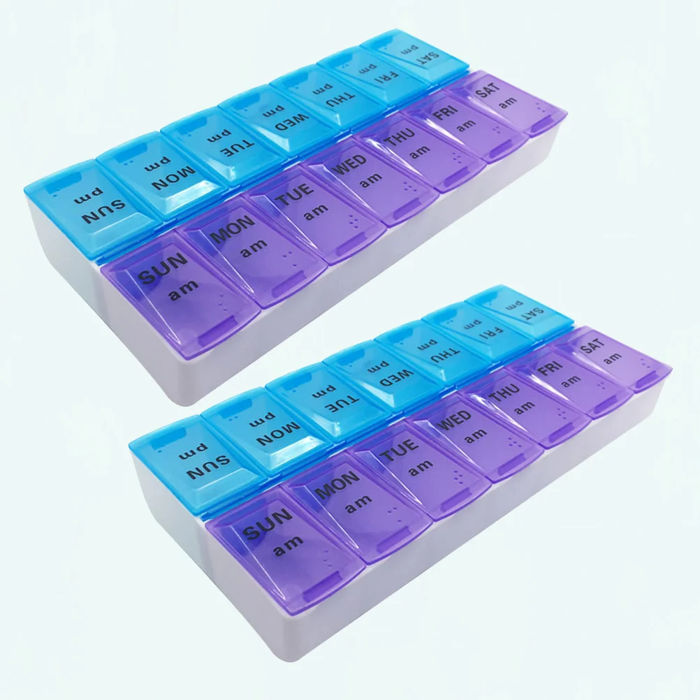 

2pcs Box 7 Day AM/PM Portable Weekly Organizer with 14 Compartments
