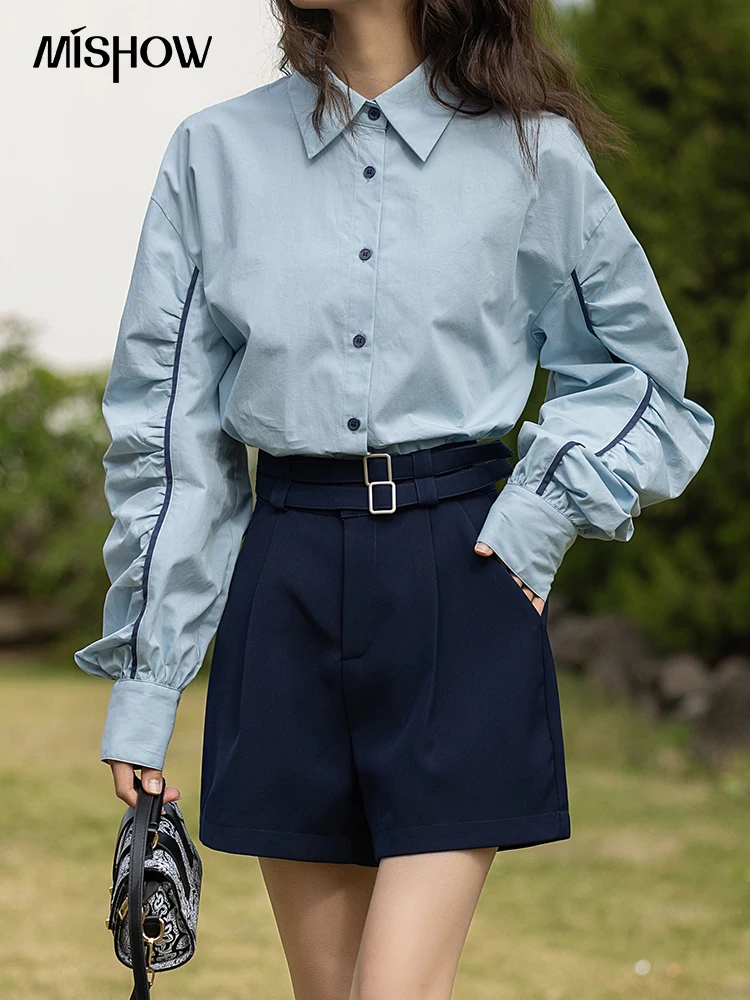 MISHOW Women's Shorts Spring High-waisted Wide Leg A-line Belt Short Pants Casual Loose Female Bottoms Office Lady MXC11K0670