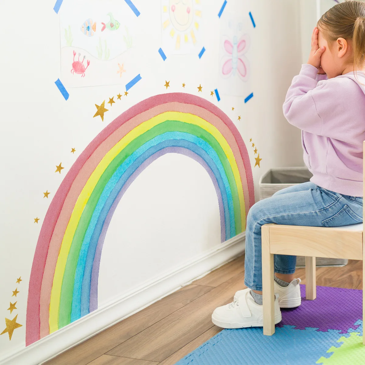 

Large Rainbow Wall Stickers For Kids Girl Room Decoration Wallpaper Rainbow Stars Decals Removable Vinyl Murals Nursery Decor