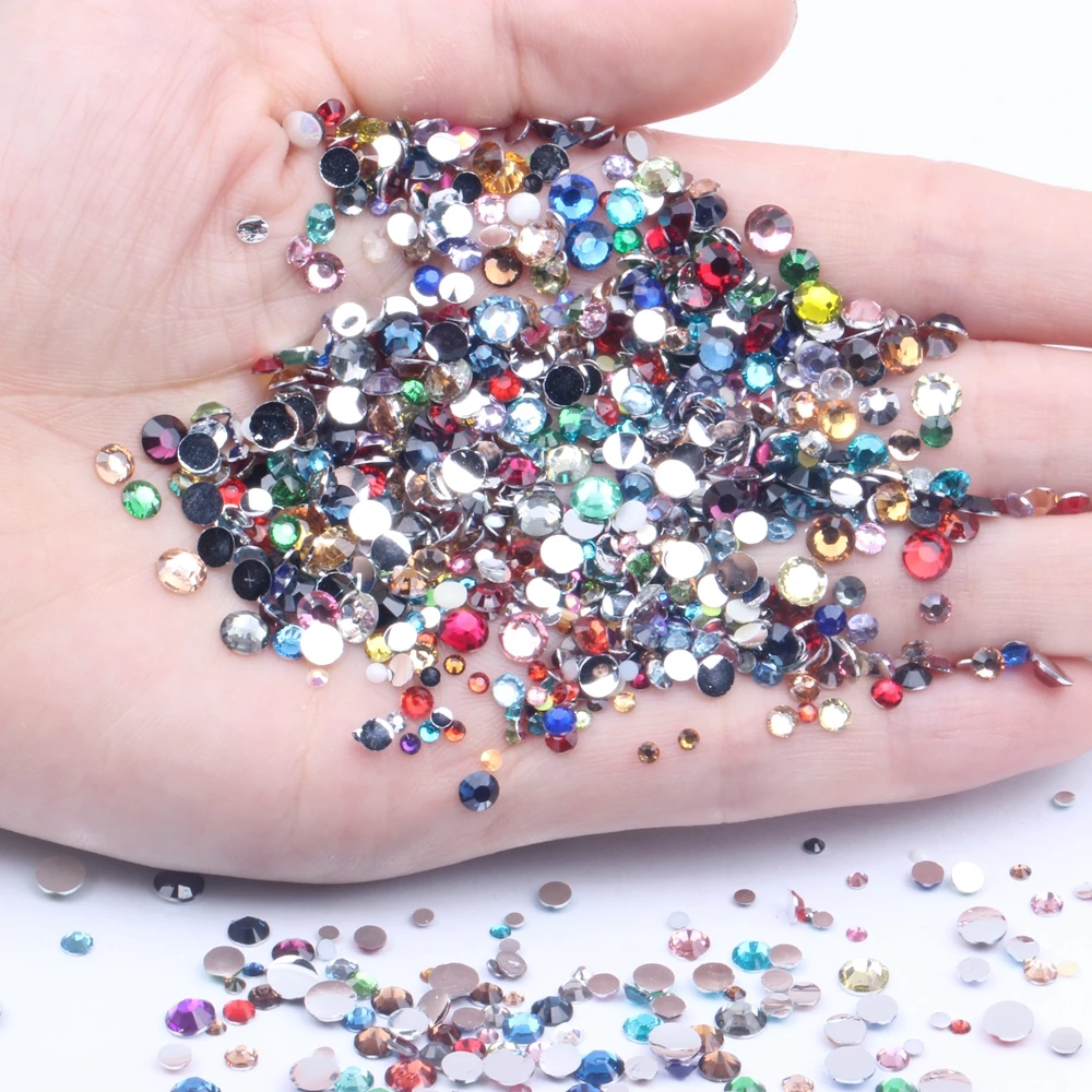 

Mixed Colors Non Hotfix Resin Rhinestones 2mm-5mm Mixed Sizes Round Flatback Glue On Stones DIY Nails Garment Supplies