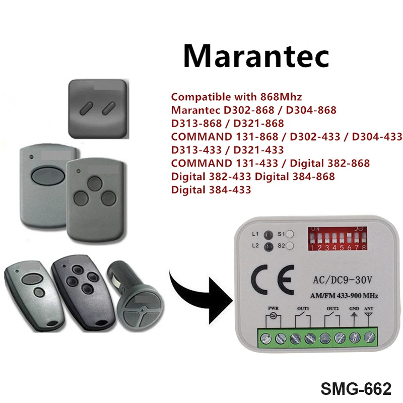 

MARANTEC 433MHz 868MHz Garage Gate Door Receiver 2CH MARANTEC Remote Control Switch Marantec Digital 302 868 Mhz Controller