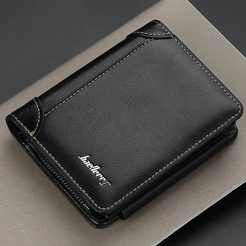 

ASDS-Baellerry Short Men Wallets 11 Card Holders Zipper Men Leather Purse Solid Coin Pocket Male Purse