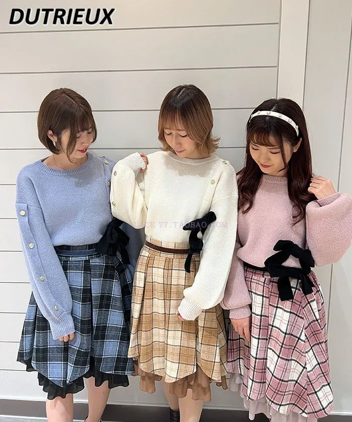 

Autumn Winter Knitted Sweater Big Bowknot Woven Lady Thickened Sweater Fashion Japanese Style Simple Pullover Sweater for Women