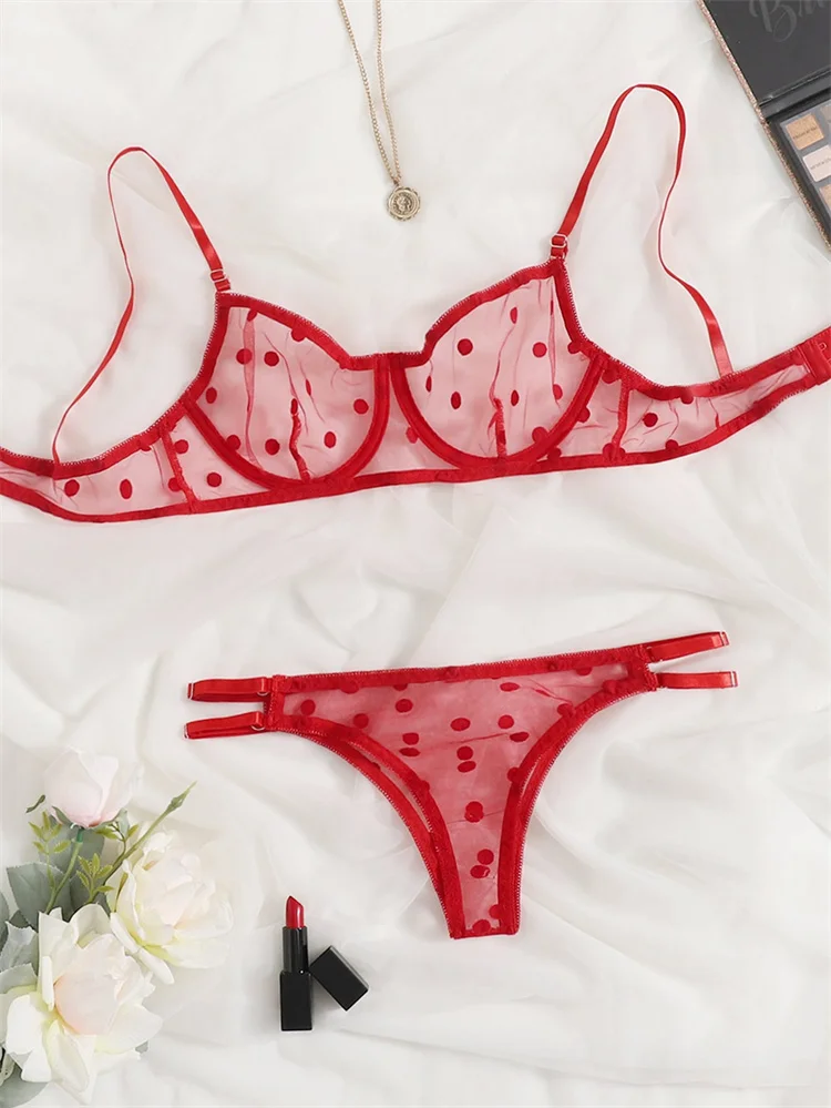 New Polka Dot Lingerie Set Sexy Women's Underwear 2-Piece Fancy  Erotic Lingerie Intimate Luxury Bra Panty Set Push Up Brassiere