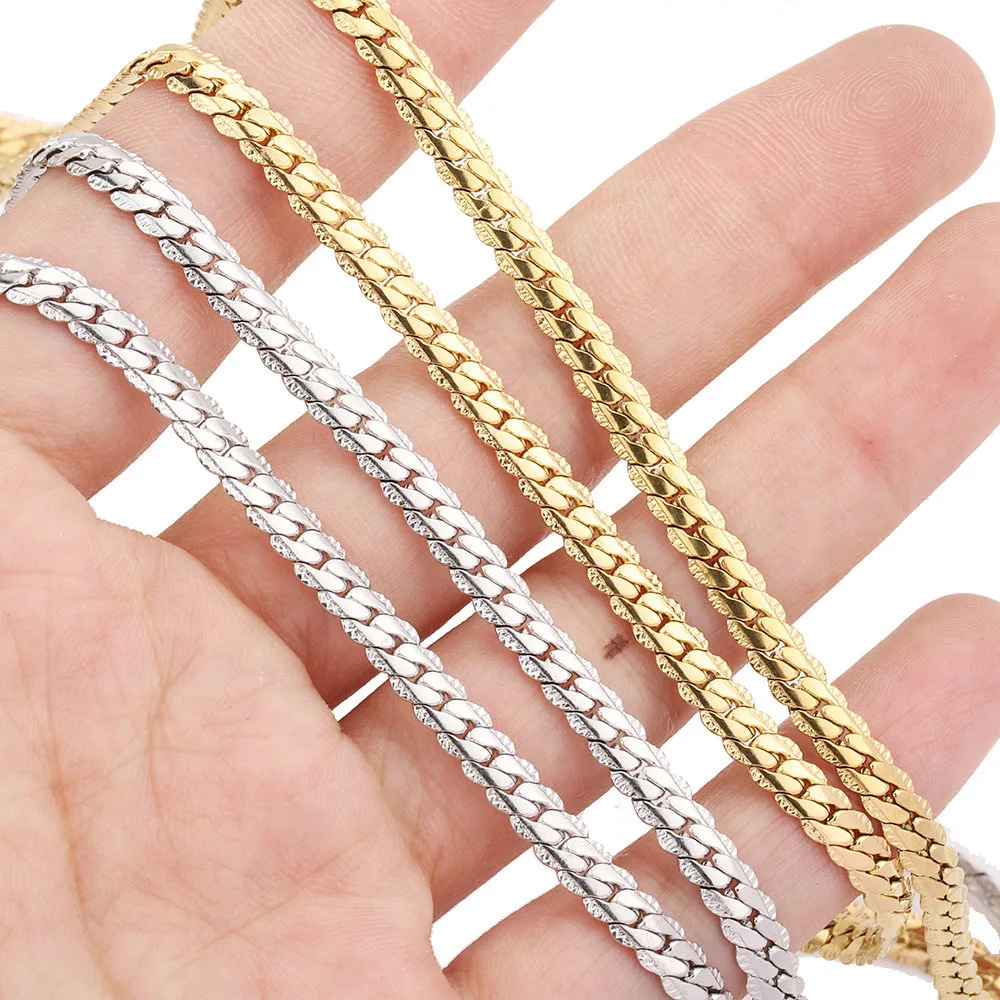 

1 Meter Stainless Steel Snake Chain Necklace Chains 4.3mm 18K Gold Plated Flat Cuban Chain for DIY Jewelry Making Supplies