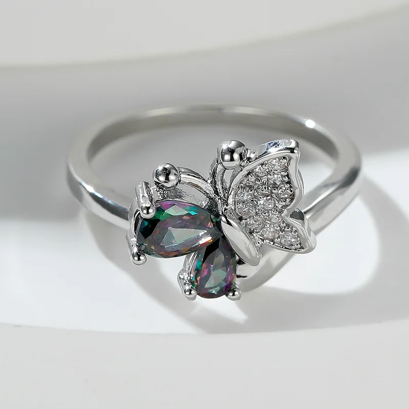 Фото 2025 Butterfly Ring Multi-Colored Cubic Zirconia Women's Wedding Accessory Exquisite Aesthetic Statement Jewelry Gift №3