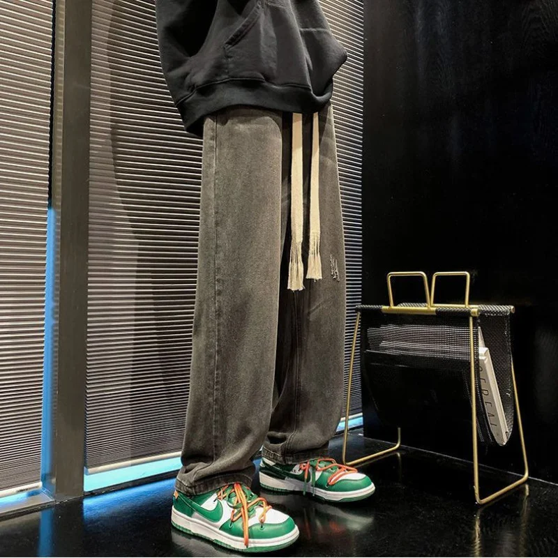 EOENKKY/Men Streetwear Blue Jeans 2022 New Women Black Jeans Korean Fashions Harem Pants Male Denim Pants S-3XL