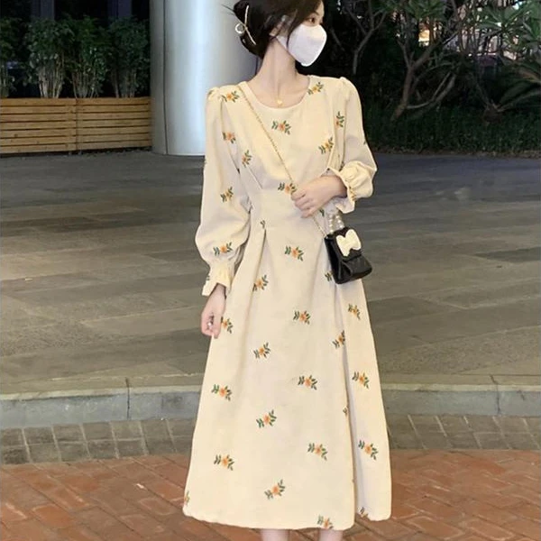 

Женское свободное платье с цветочным принтом, длинное ТРАПЕЦИЕВИДНОЕ ПЛАТЬЕ во французском ретро-стиле с длинным рукавом, весна-осень 223