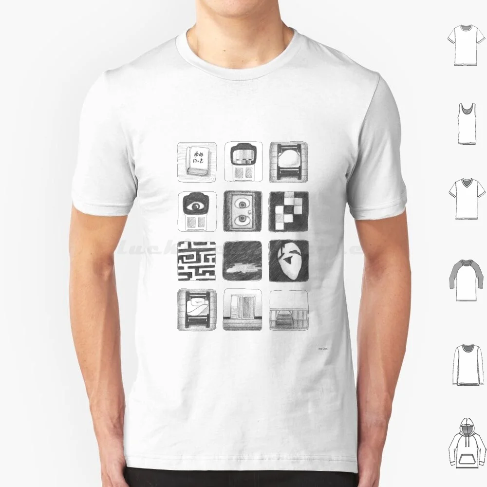 

Виньетты-Yume Nikki, футболка для мужчин, женщин, детей, 6Xl Yume Nikki Eyes, жуткая, жуткая, для видеоигр, кроватки, телевизора, виньетки