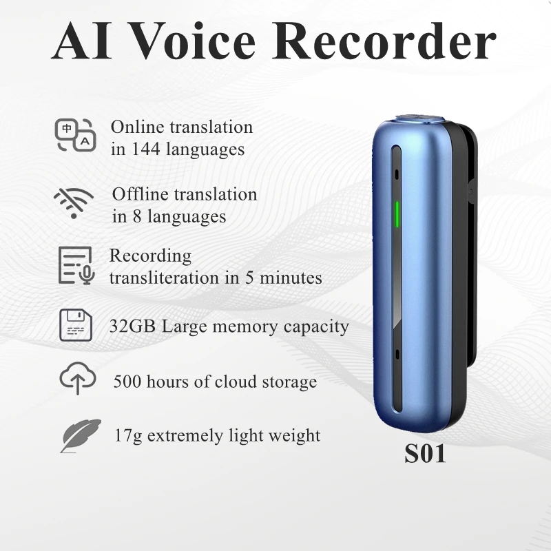 

Wooask S01 Digital Voice Recorder Smart Real Time Offline Translator 144 Languages Transliteration for Meeting Business