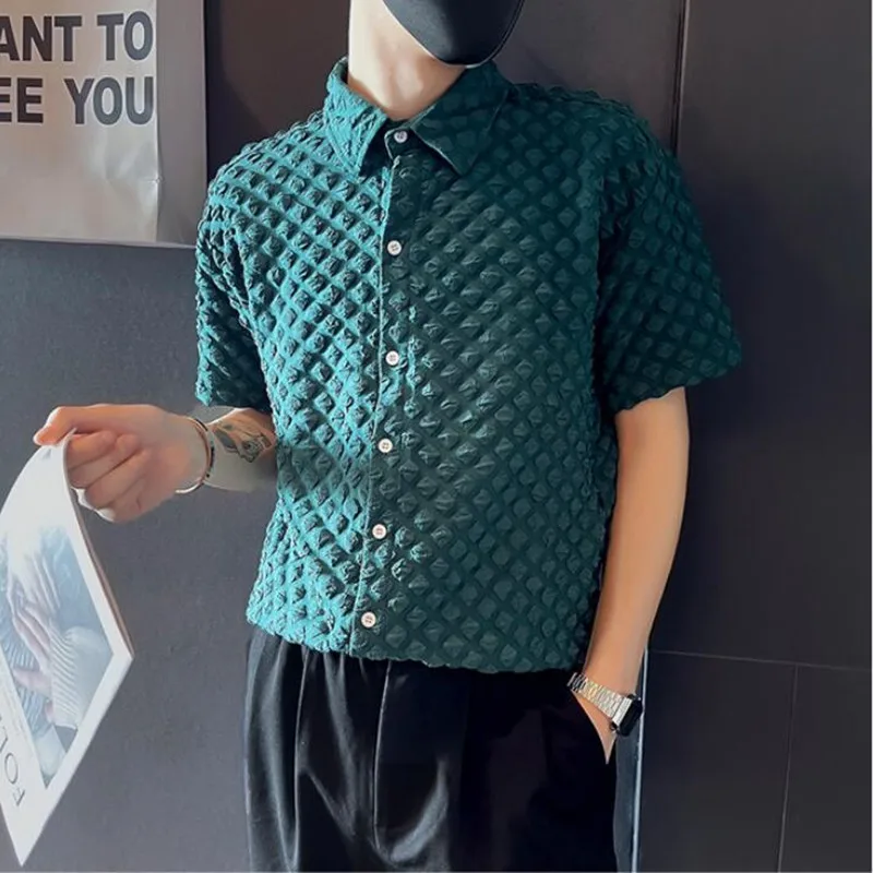 2022 Men Fashion Shirts Short Sleeve Slim Streetwear Men Clothing Summer Korean Social Party Casual Shirt Camisa Masculina S-3XL