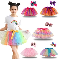 kids baby girls cute mesh short dress summer tutu skirt with bow hairpin print clothes 2pcs clothing for party birthday costume