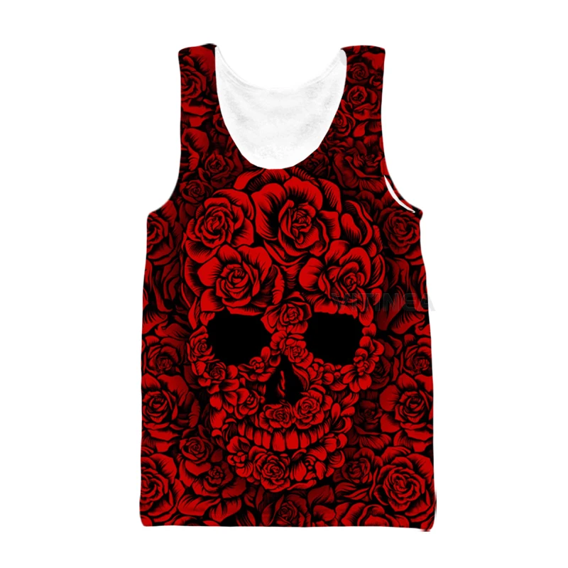

New 3D Printing FLOWER SKULL Fashion Men Women Tracksuits Crewneck Hip Hop Vest Size S-7XL Mesh Top