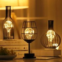 creative iron minimalist hollow table lamps warm light vintage copper wire lantern adjustable light lamp ambient bedroom decor