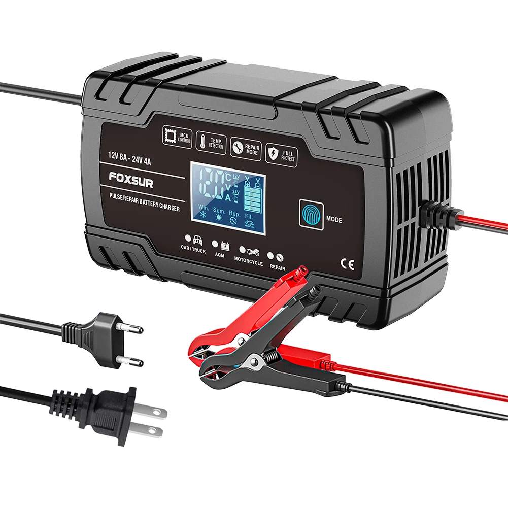 

12V 24V 8A Digital Car Battery Charger 3-stage Smart Battery Charger Automatic Battery Charger for Lead-Acid GEL AGM Wet Calcium