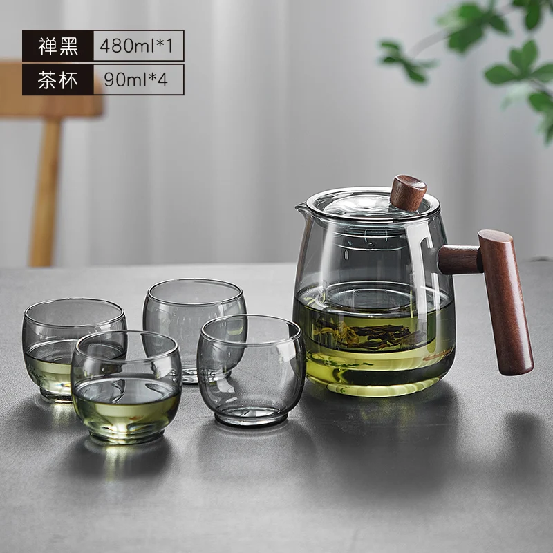 HMLOVE Glass Teapot Wood Handle Chinese Tea Ceremony Transparent Teawear Set Cup Filter High Boron Silicon Janpanese Pot 480ML images - 6