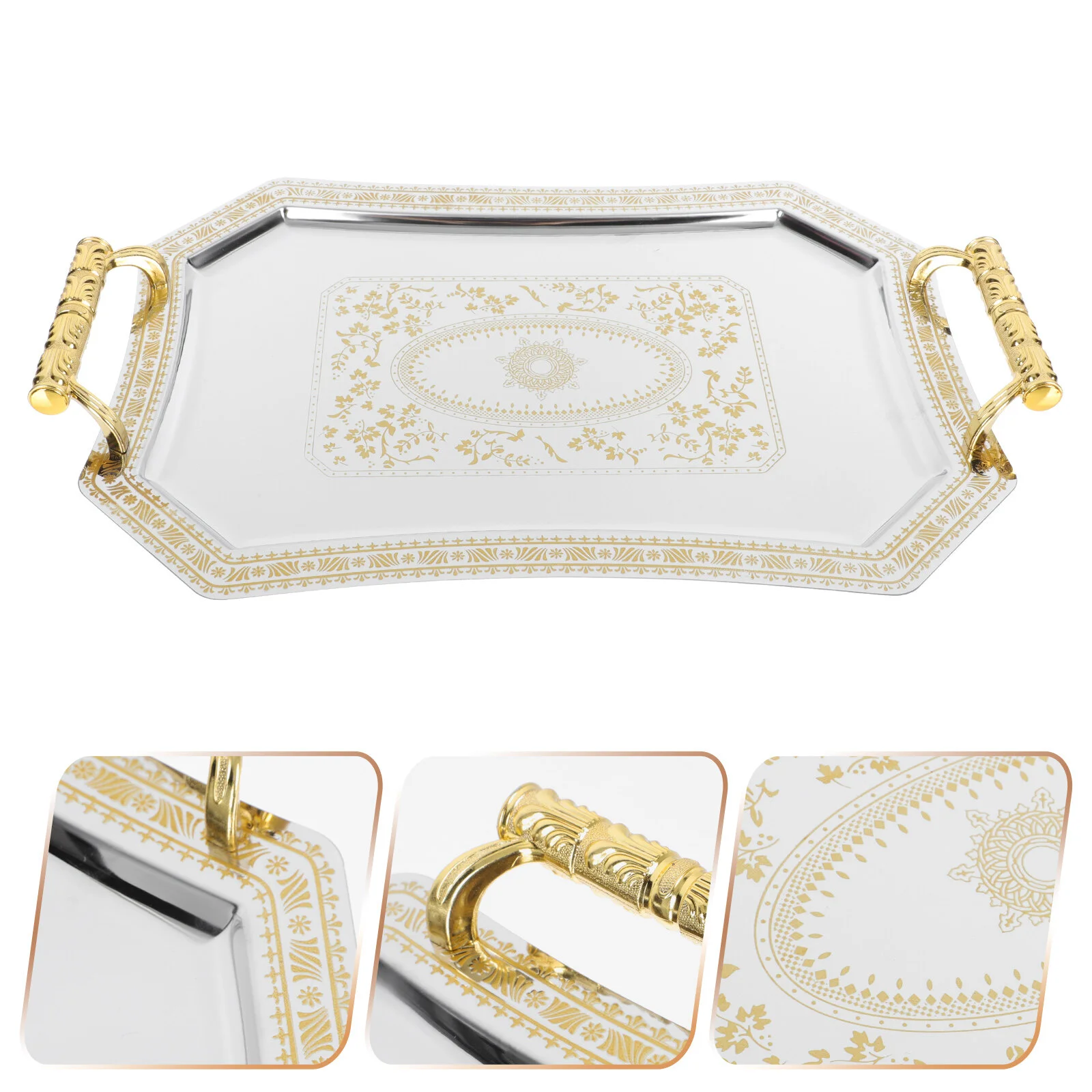 

Decorative Plates Serving Tray Stainless Steel Trim Rectangular Storage Fruit Holder Wedding Decorate Dessert