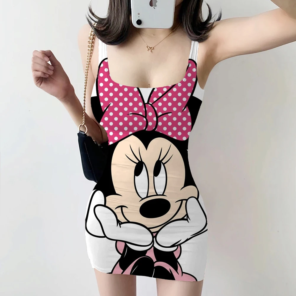 

Disney Minnie cartoon print Sexy Bodycon Dress Female High Waist Sheath ClubDresses For Women Short Summer Mini Sleeveless Dress