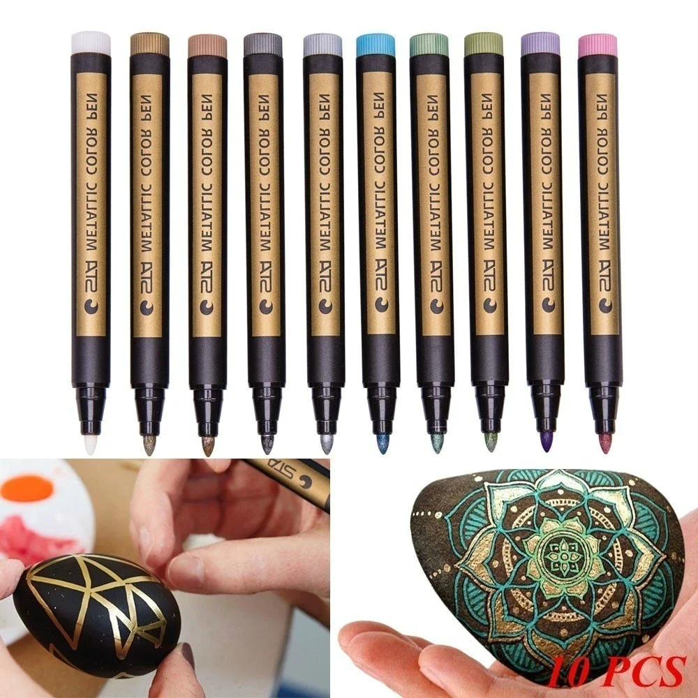 

Paint Markers Pen 10PCS/Lot Metallic Markers Paints Pens Art Permanent Writing Markers for Paper Stone Glass Wall