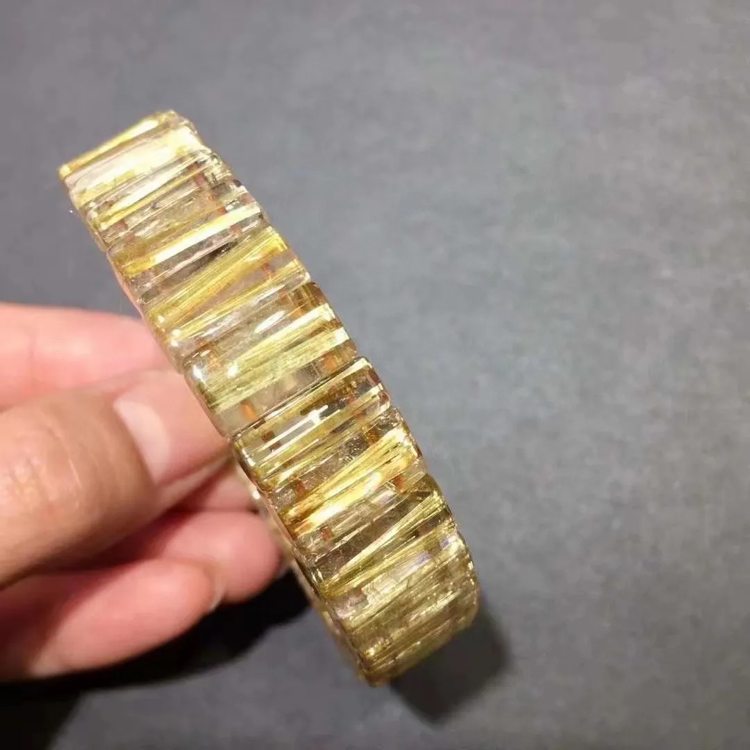 

Натуральный золотистый рутилированный кварцевый браслет, ювелирные изделия для женщин и мужчин, восстановление богатства, Кристалл 13x5 мм, ...