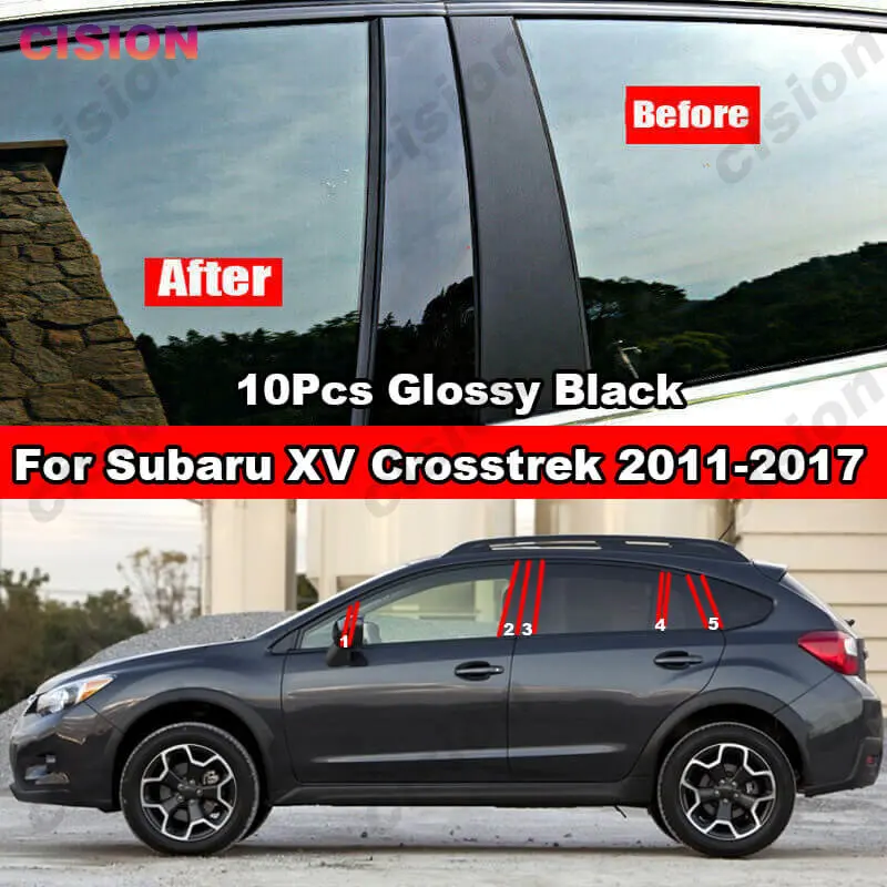 

Глянцевый черный зеркальный эффект для Subaru XV Crosstrek 2011-2017, автомобильная Колонка для окон и дверей, колонны B C, столбик, крышка ПК, отделка, углеродное волокно