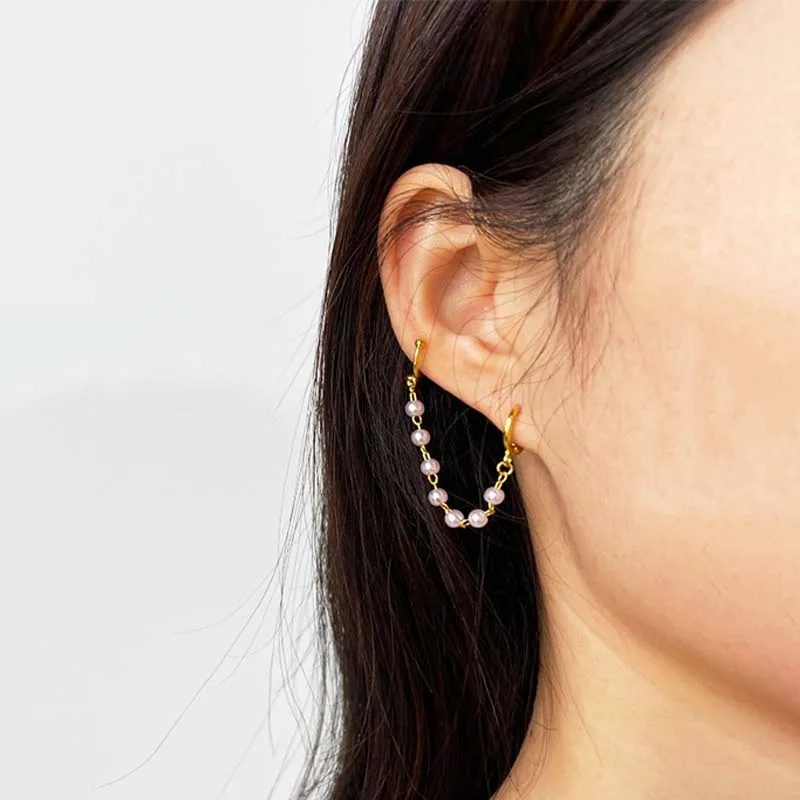 

1Pc Pearl Ear Clip with Ear Studs for Women Simple Gold Color Earrings Chain Earring Exquisite Party Jewelry Girls Gifts