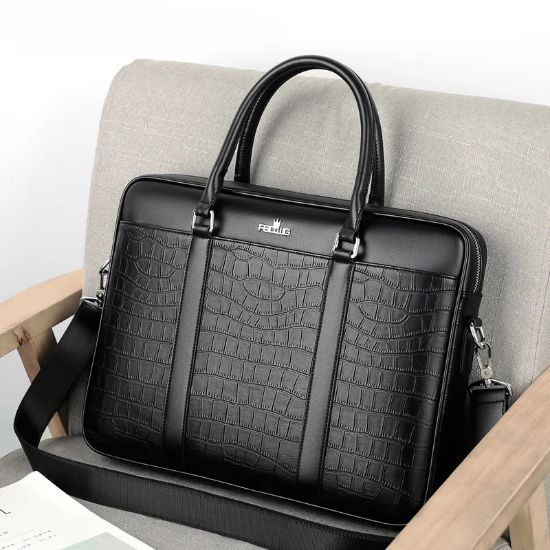 

Men's Bag Fashion Business Briefcase For Men Crocodile Pattern Leather Handbag For 14inch Laptop Casual Shoulder Bags