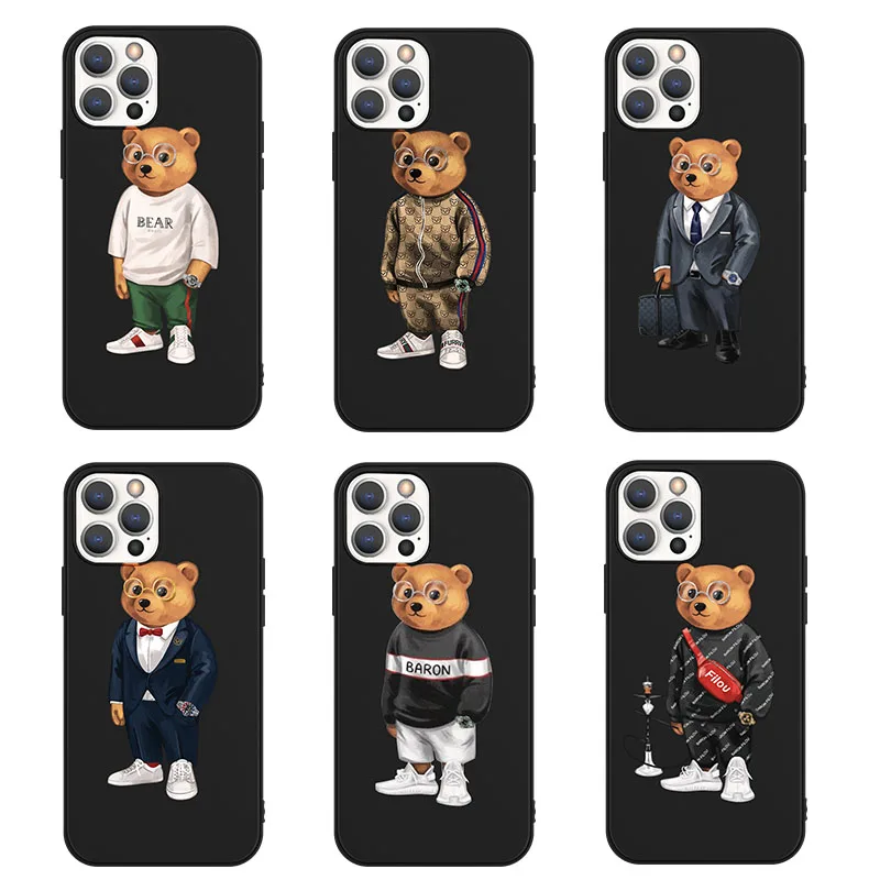 

Soft TPU Case For iPhone 13 Pro Max mini 7 8 6 6S Plus XR X XS SE 2 Cute Bear Cover For iPhone 11 12 Pro Max Fashion Brand Funda