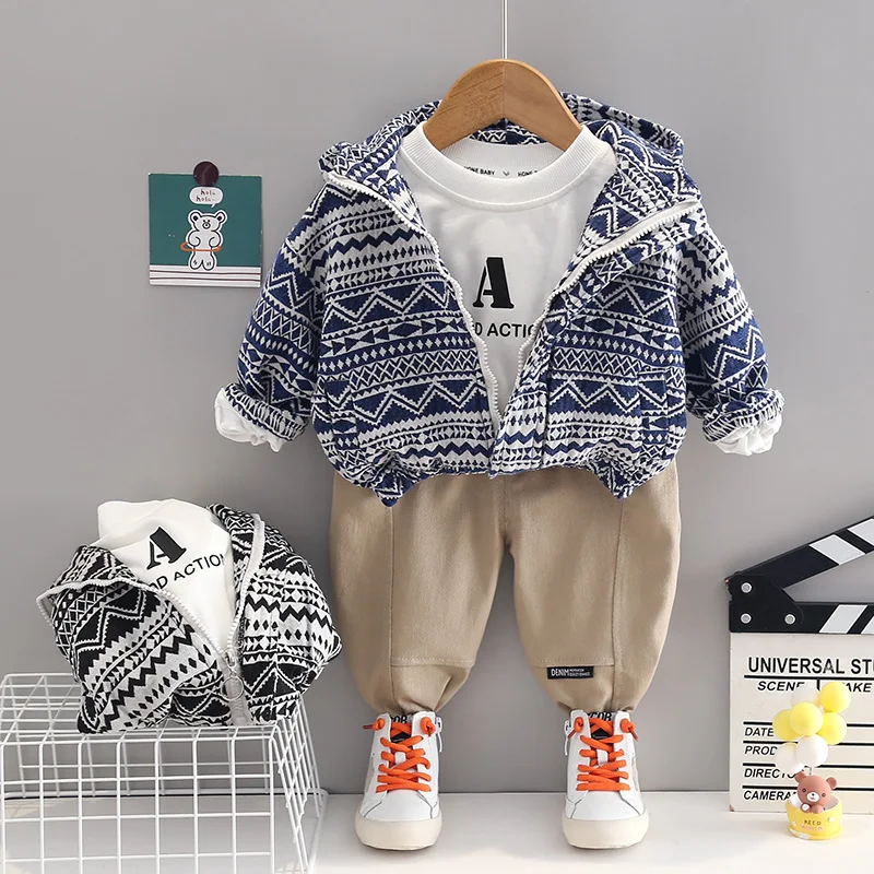 

Детский спортивный костюм из трех предметов, хлопковая кофта с капюшоном и штаны, на возраст от 1 до 5 лет, комплекты одежды на весну-осень 2023