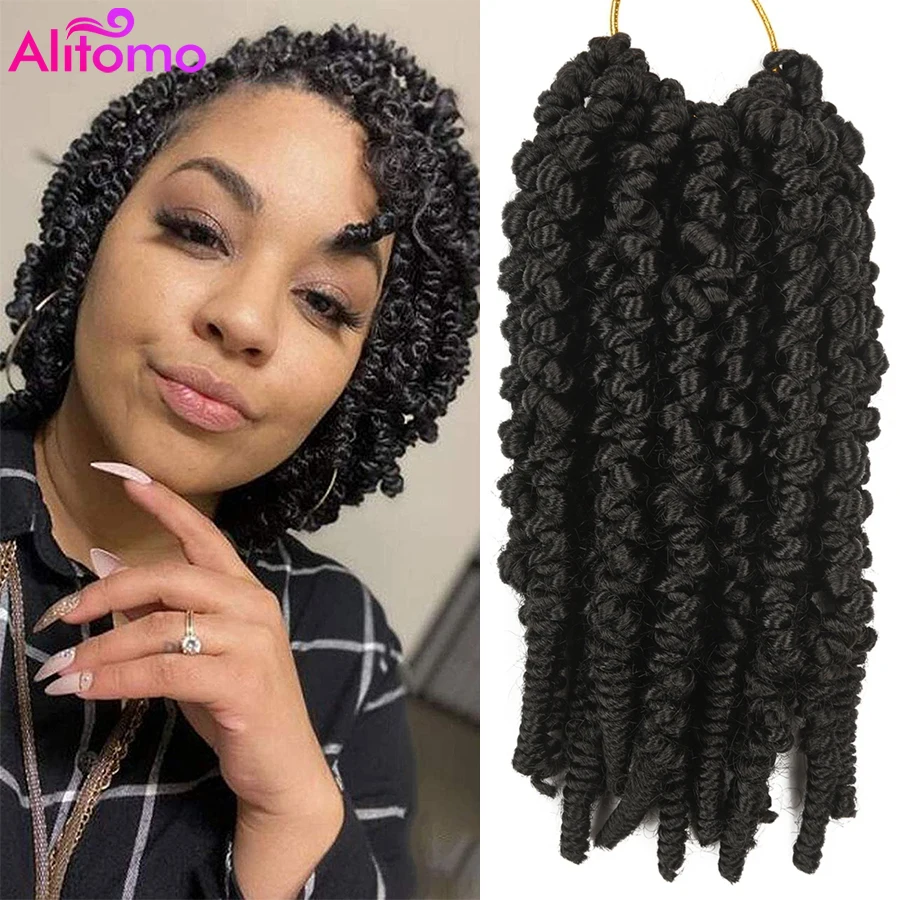 

Alitomo 8 Inch Bob Passion Twist Pre-twisted Crochet Braids Synthetic Braiding Hair Extensions for Kids Ombre Black Brown Hair