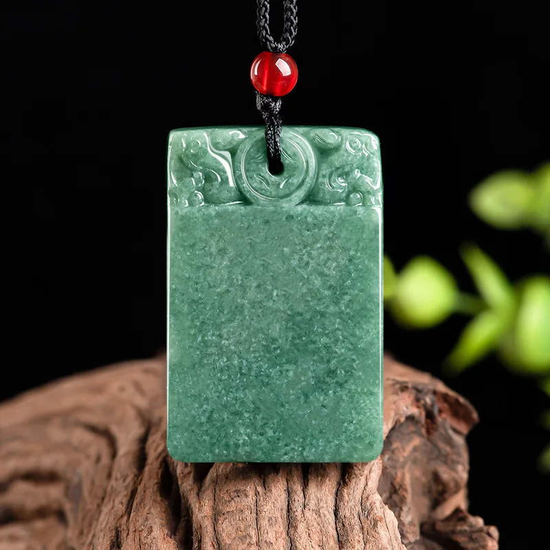 

Hot Selling Natural Jade Bean Green Ping An Pendant Jadeite Charm Necklace Exquisite Jewelry Fashion Accessories with Chain Gift