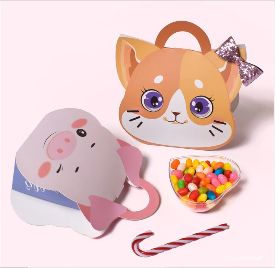 Colorful Cute Cat Dog Pets Gift Box Candy Folding Paper Packaging Box Wedding Candy Boxs Dessert Kawai Baking Package Bags