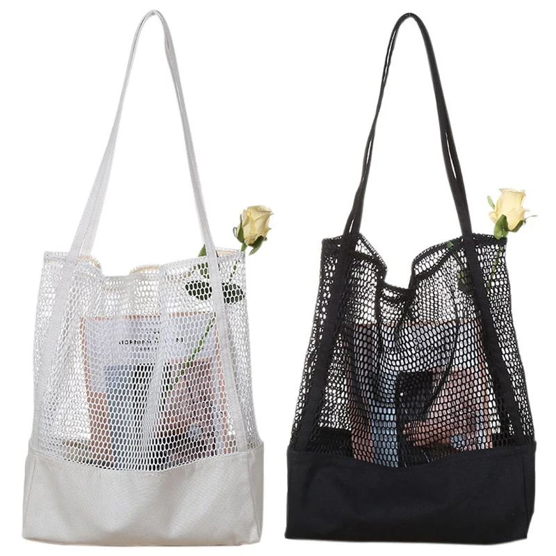 

Hot Kf-2 Pcs Fruit Shopping Bag Storage Ultra Reusable Grocery Bags Tote Canvas Net Fabric Bag, 1 Pcs Black & 1 Pcs White