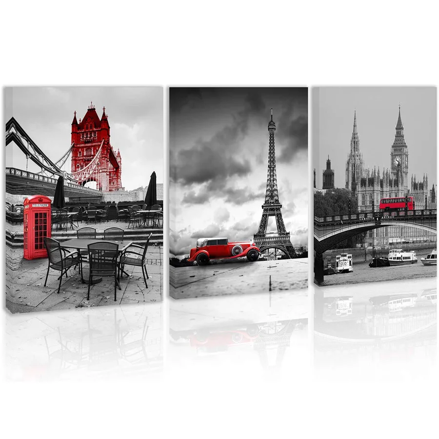 

Diamond painting cross stitch Eiffel Tower London Big Ben black and red art full square round rhinestone mosaic 3 pcs home decor