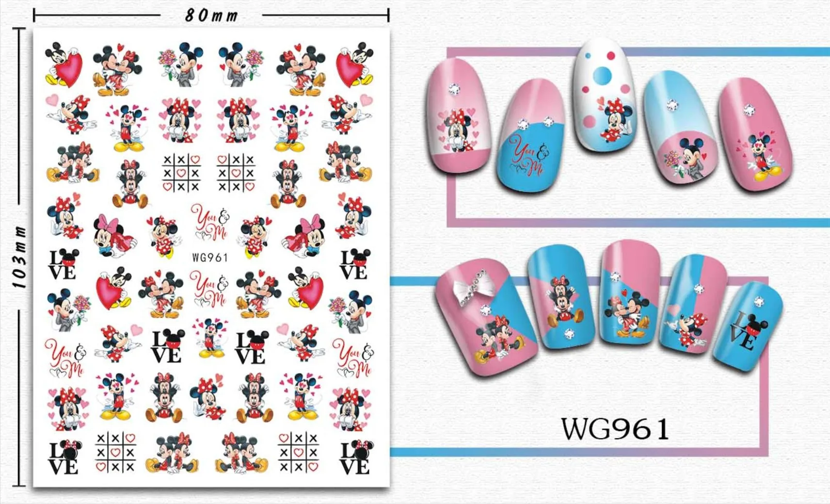 Disney Valentine's Day Cartoon Mickey Mouse Nail Sticker Decoration Princess Stitch 3D Art Supplies