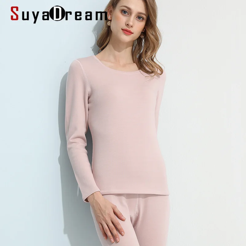 

Теплые женские флисовые кальсоны SuyaDream из 100% натурального шелка с начесом однотонное зимнее теплое розовое телесное нижнее белье 2022