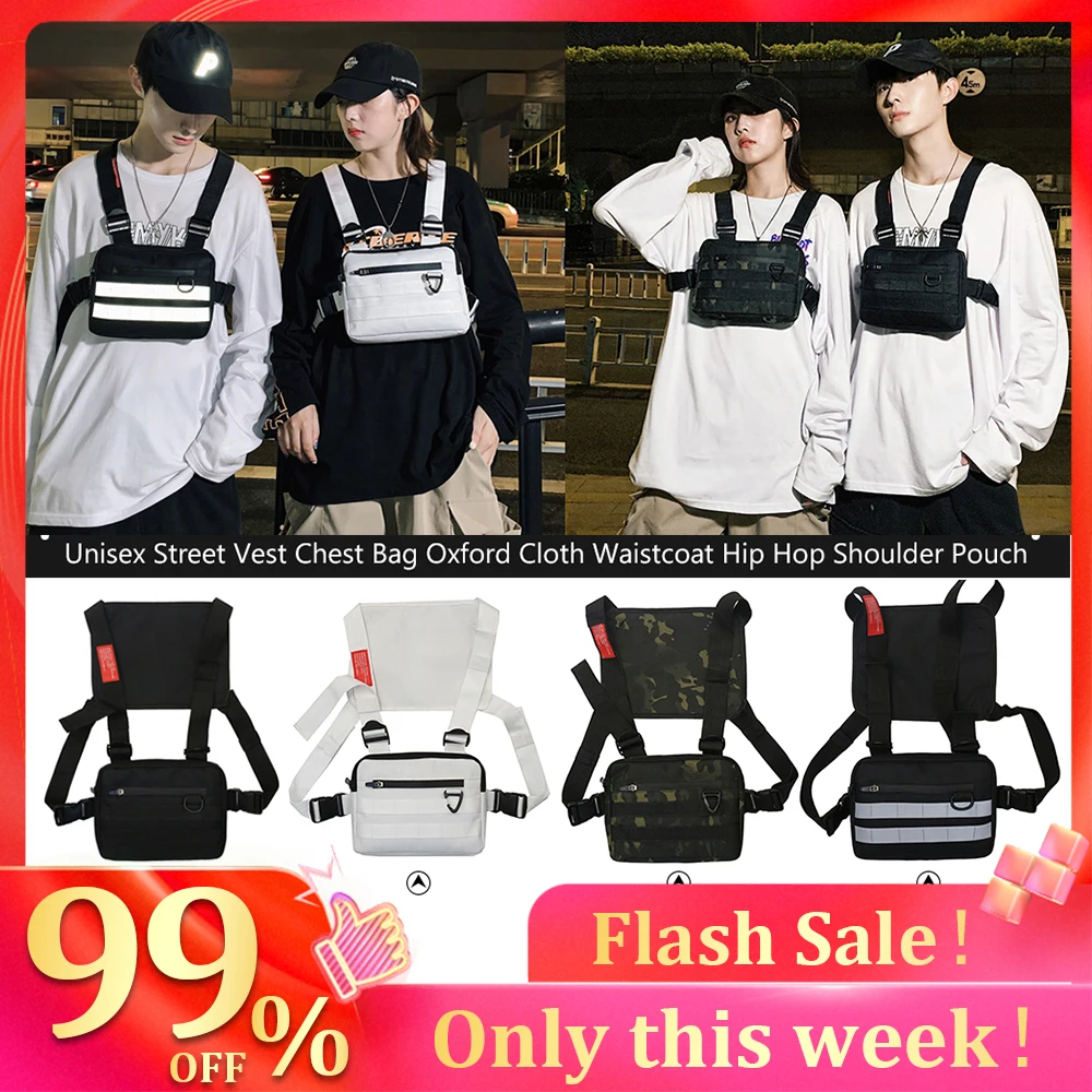

Unisex Streetwear Vest Chest Rig Bag Oxford Cloth Waistcoat Hip Hop Pouching Bag Functional Tactical Belt Bag Waist Packs
