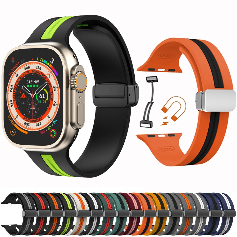 

Magnetic Strap For Apple watch ultra band 44mm 45mm 49mm 40mm 41mm 42mm 38mm 45 mm Silicone Bracelet iWatch Series 7 8 se 6 5 4