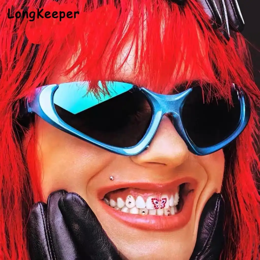 

Longkeeper Sports Cycling Sun Glasses Men Y2K Cat Eye Half Frame Sunglasses Women Brand Design Mirror Colorful Vintage Eyewear