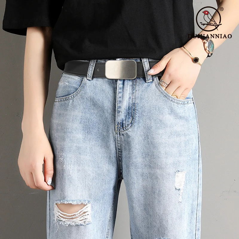 Women's Leather Leather Black Vintage Fashion Decorative Belt South Korean Student Jeans with Lovers Simple and Versatile