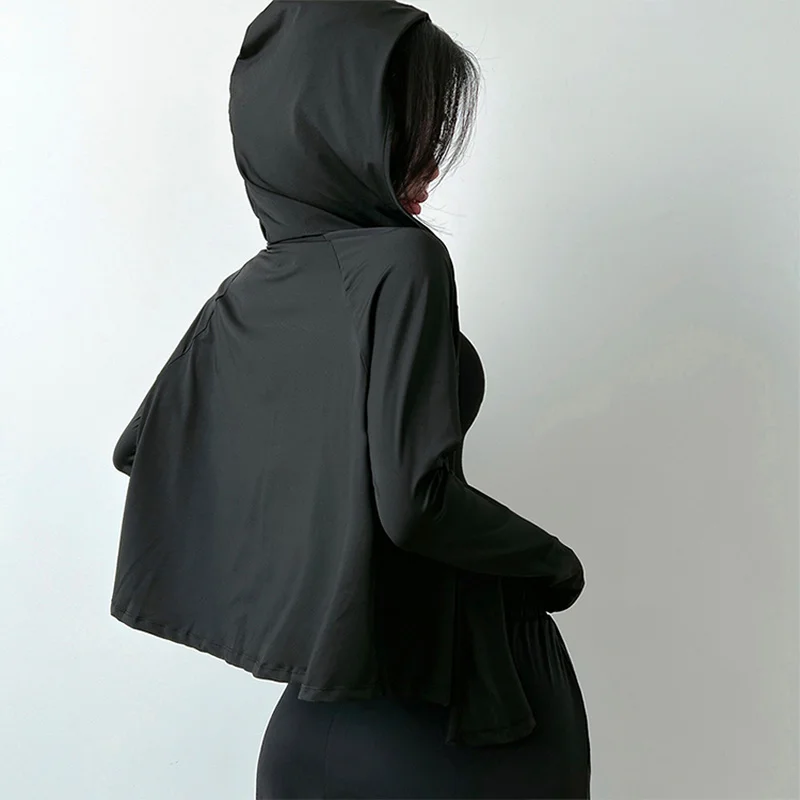 MITAOGIRL Hooded Cardigan Sun-proof Clothing for Women Yoga Jacket Quick Dry Breathable Thin Section Workout Jacket Summer