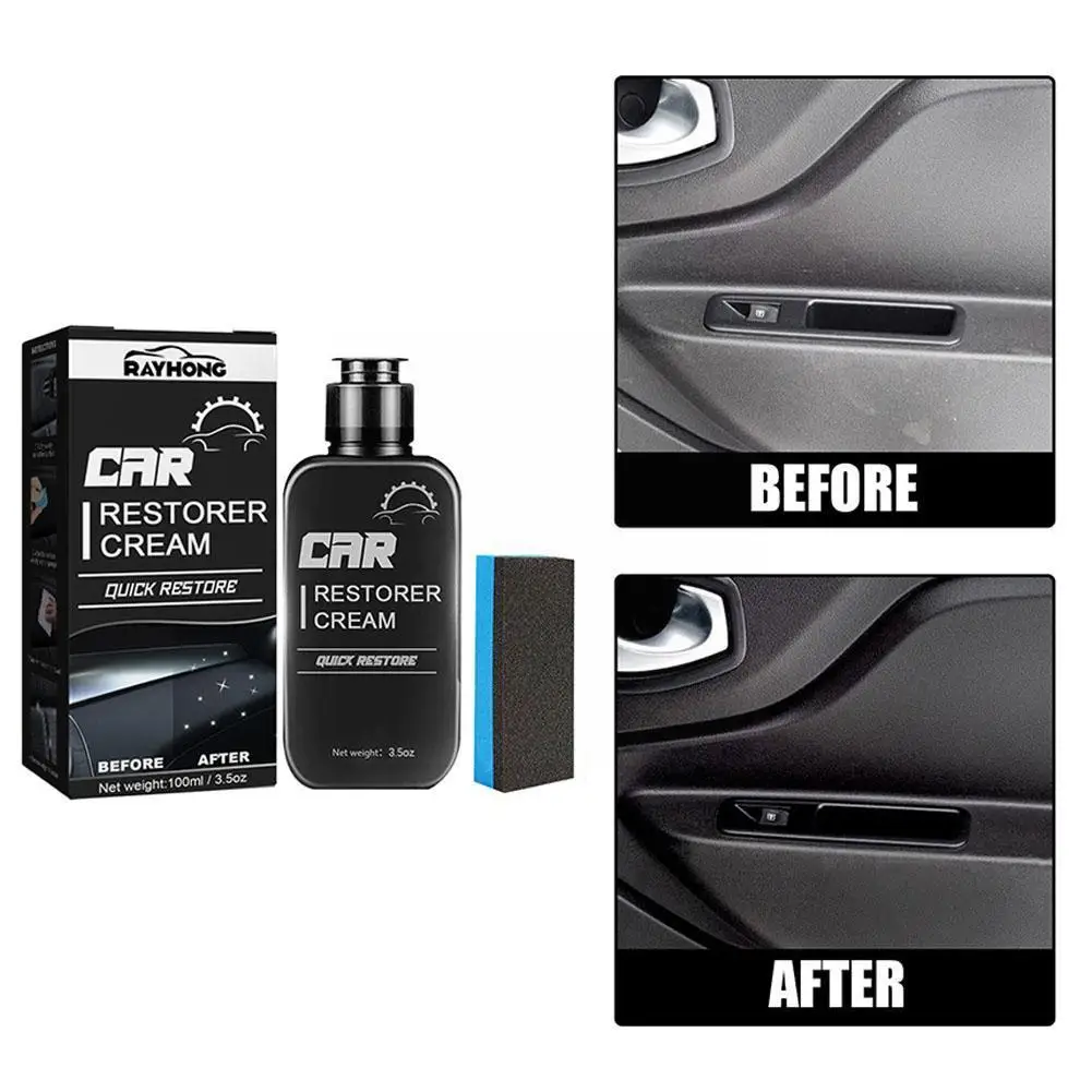 

100ml Coating Refurbishment Agent With Sponge Car Interior Cream Retreading Wax Agent Restorer Cleaning Maintenance Auto M4N2